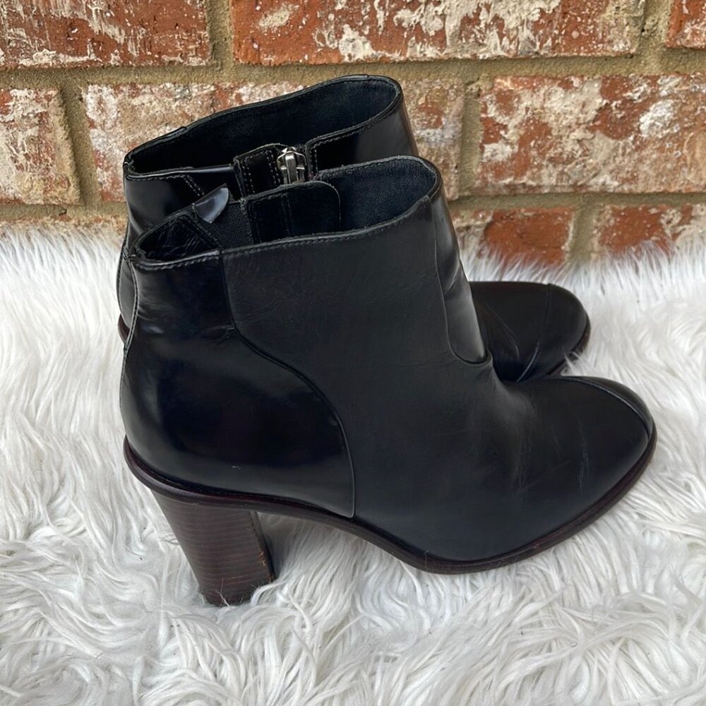 Tibi Black Leather Block Heel Ankle Booties - Women's Size 38